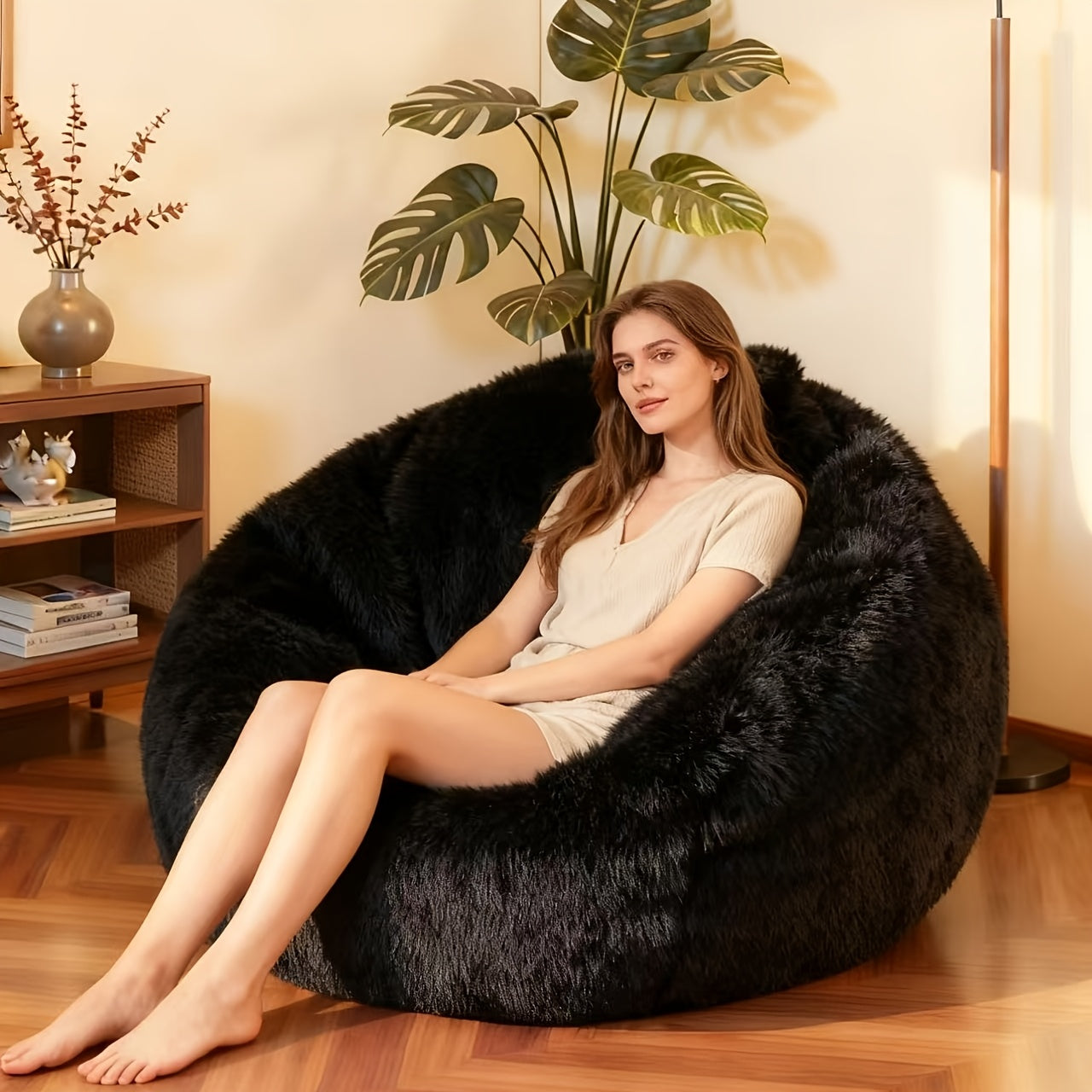 Comfort Chair Fluffy 3ft Plush Toy Storage Bean Bag Cover | No Filling, Faux Fur, Lazy Sofa