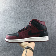 Air Jordan 1 Mid Burgundy and Black High-Top Sneakers