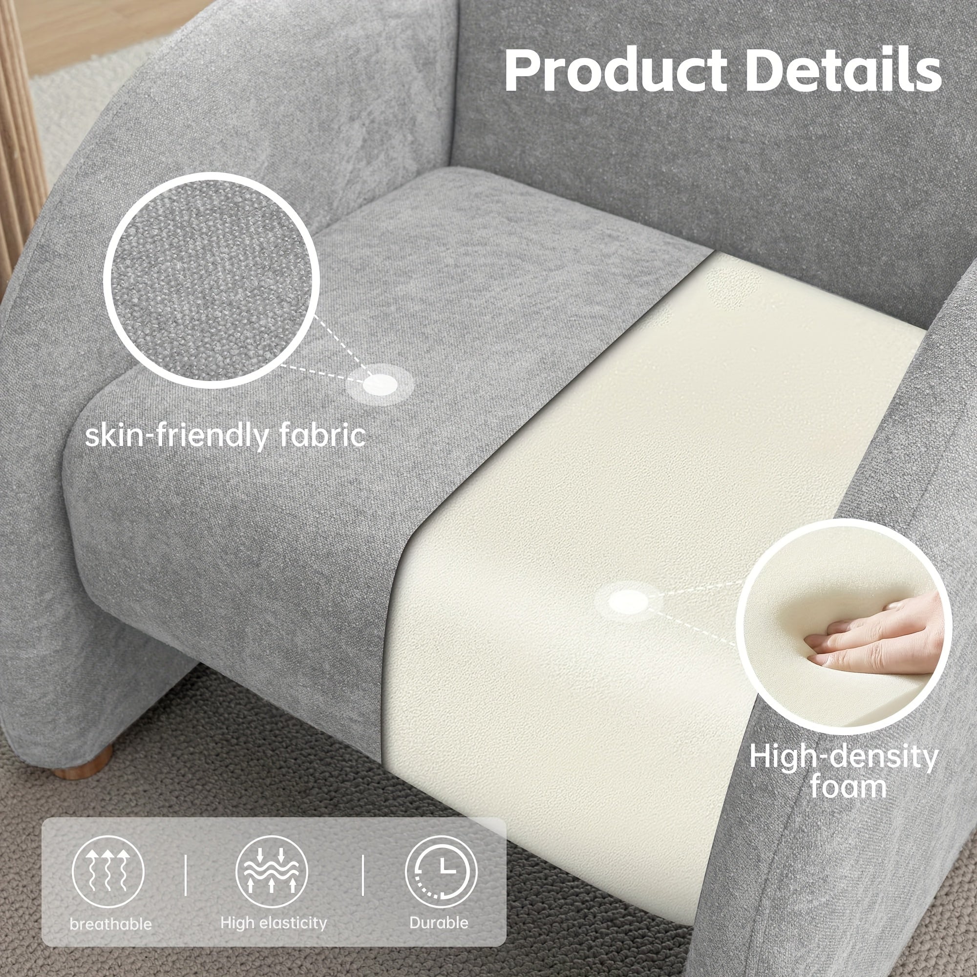 Modern Accent Chair, Upholstered Boucle Arm Single Sofa, Comfy Armchair, Fluffy Reading Chair For Living Room, Bedroom, Home Office