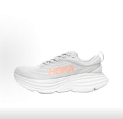 HOKA Bondi 8 Gray and Coral Running Sneakers