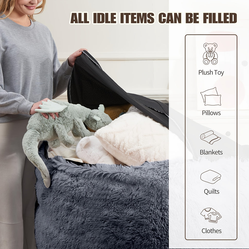 Comfort Chair Fluffy 3ft Plush Toy Storage Bean Bag Cover | No Filling, Faux Fur, Lazy Sofa