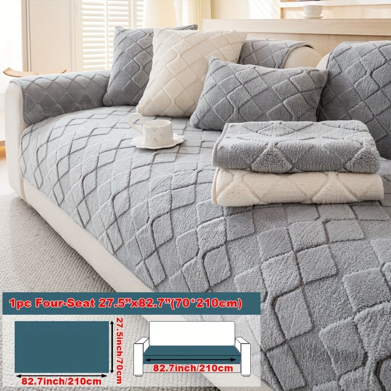 1pc Faux Rabbit Long Plush Sofa Cushion, Winter Warmth, Thickened Plush, Delicate and Soft, Pet Favorite, Non-Slip Sofa Protector - Qiange