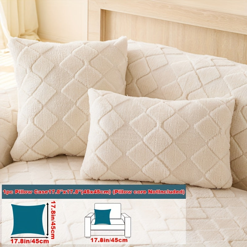 1pc Faux Rabbit Long Plush Sofa Cushion, Winter Warmth, Thickened Plush, Delicate and Soft, Pet Favorite, Non-Slip Sofa Protector - Qiange