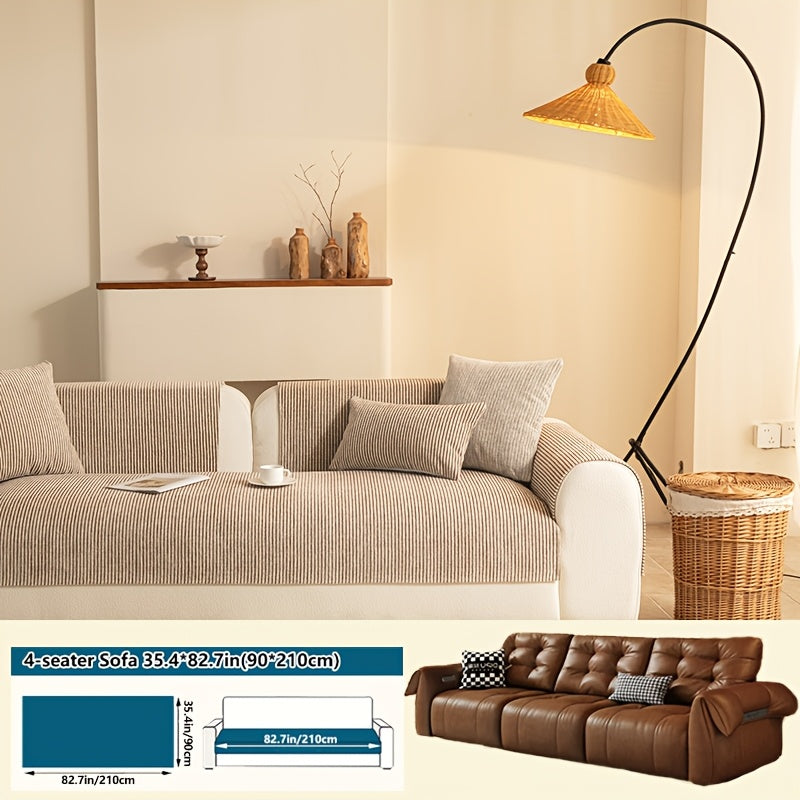 1pc Modern Striped Sofa Cushion, Non-Slip and Pet-Friendly Sofa Cushion, Suitable for 1-4 Seats, Soft and Comfortable Living Room Decor, Machine Washable Polyester, Gray, Beige, and Coffee Brown Stylish Abstract Design, Pet-Friendly Non-Slip Cover