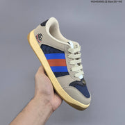 Gucci Screener Distressed Low-Top Sneakers in Beige and Navy