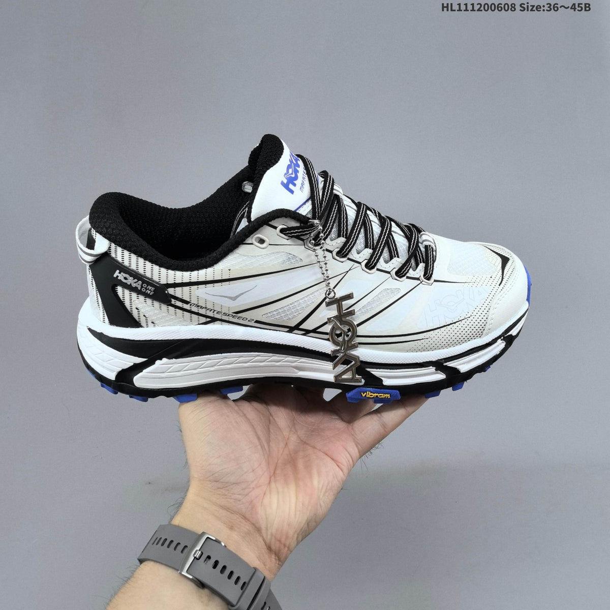 HOKA Mafate Speed 2 Low Trail Running Shoes, White Black Blue