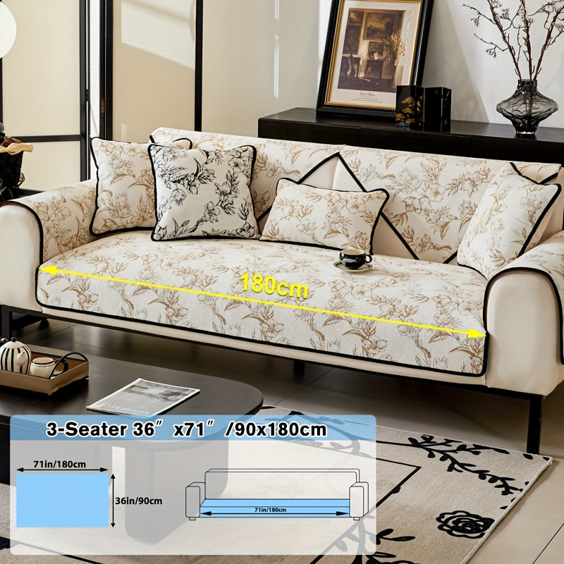 1pc of Chenille Sofa Cushion, a New High-Quality, Dust-Resistant Seat Cushion with Backrest Towel, Suitable for All Seasons, Universally Anti-Slip And Resistant to Cat Scratches, Machine Washable And Can Also Be Hand Washed