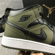 Jordan 1 Mid Sneakers in Black and Olive Green