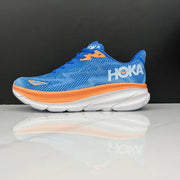 HOKA Clifton 9 Running Shoes in Blue and Orange