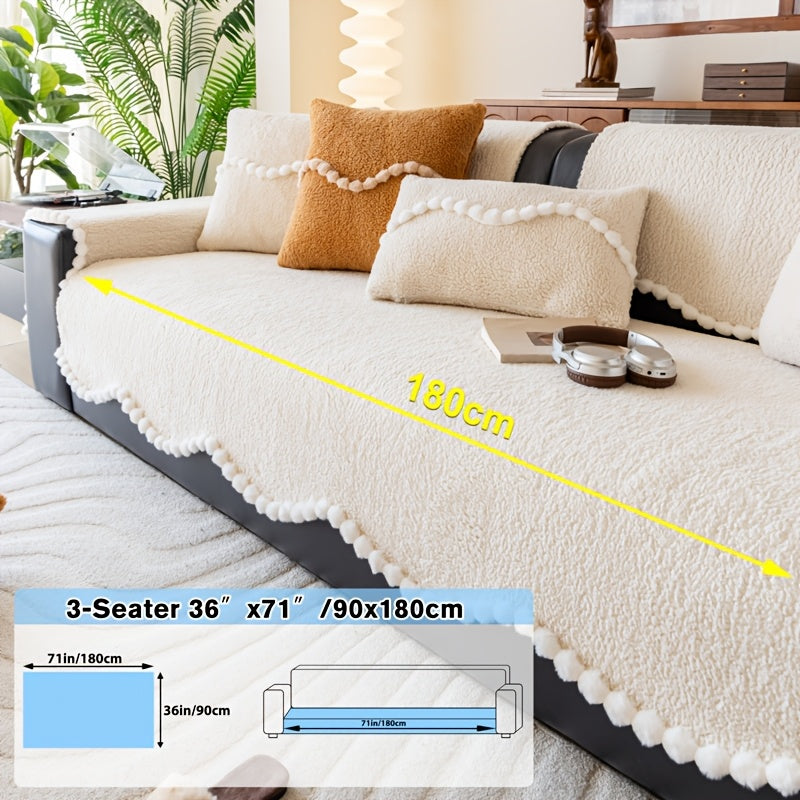 1pc of Solid Color Cushion with Ball Edge Decoration, Perfect for Adding Warmth to Your Home During Winter. This Anti-Slip, Pet-Friendly Cushion Is Suitable for All Seasons And Ideal for Use in Bedrooms, Living Rooms, And Offices