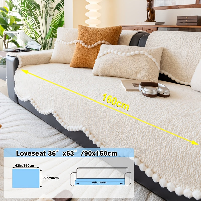 1pc of Solid Color Cushion with Ball Edge Decoration, Perfect for Adding Warmth to Your Home During Winter. This Anti-Slip, Pet-Friendly Cushion Is Suitable for All Seasons And Ideal for Use in Bedrooms, Living Rooms, And Offices