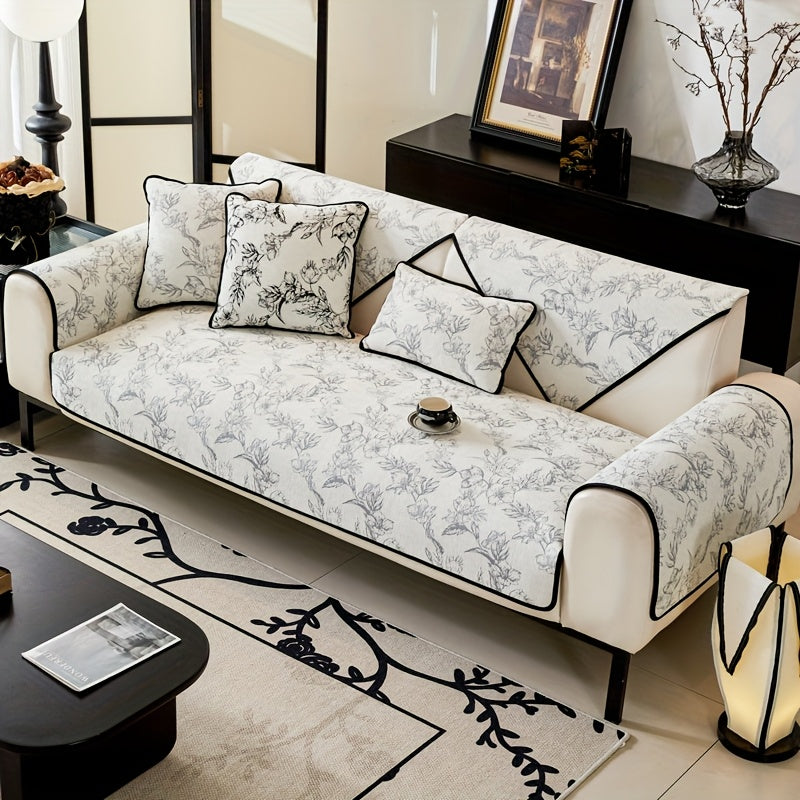 1pc of Chenille Sofa Cushion, a New High-Quality, Dust-Resistant Seat Cushion with Backrest Towel, Suitable for All Seasons, Universally Anti-Slip And Resistant to Cat Scratches, Machine Washable And Can Also Be Hand Washed