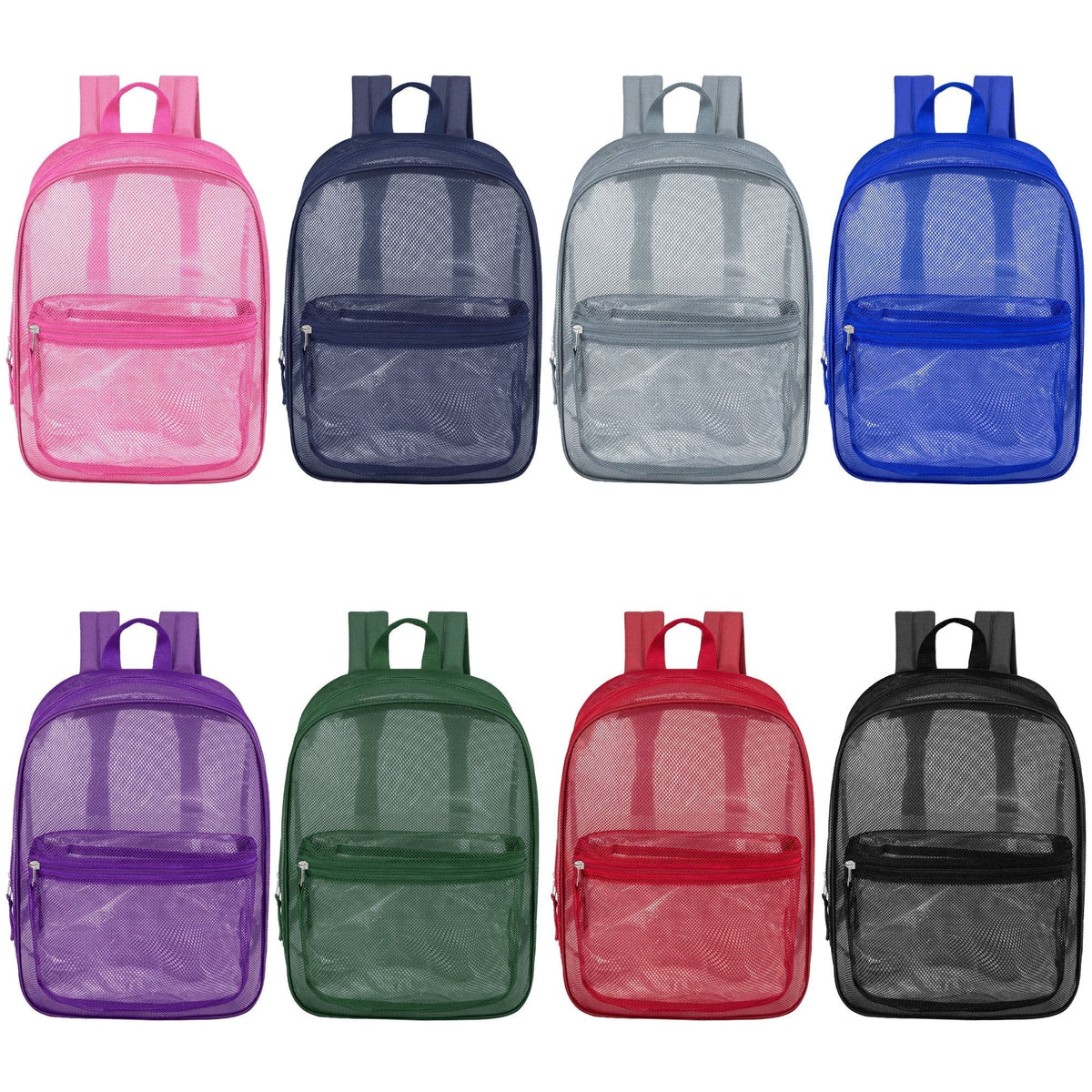 17" Wholesale Mesh Assorted Colors Backpack in 8 Colors - Bulk Case of 24 Backpacks