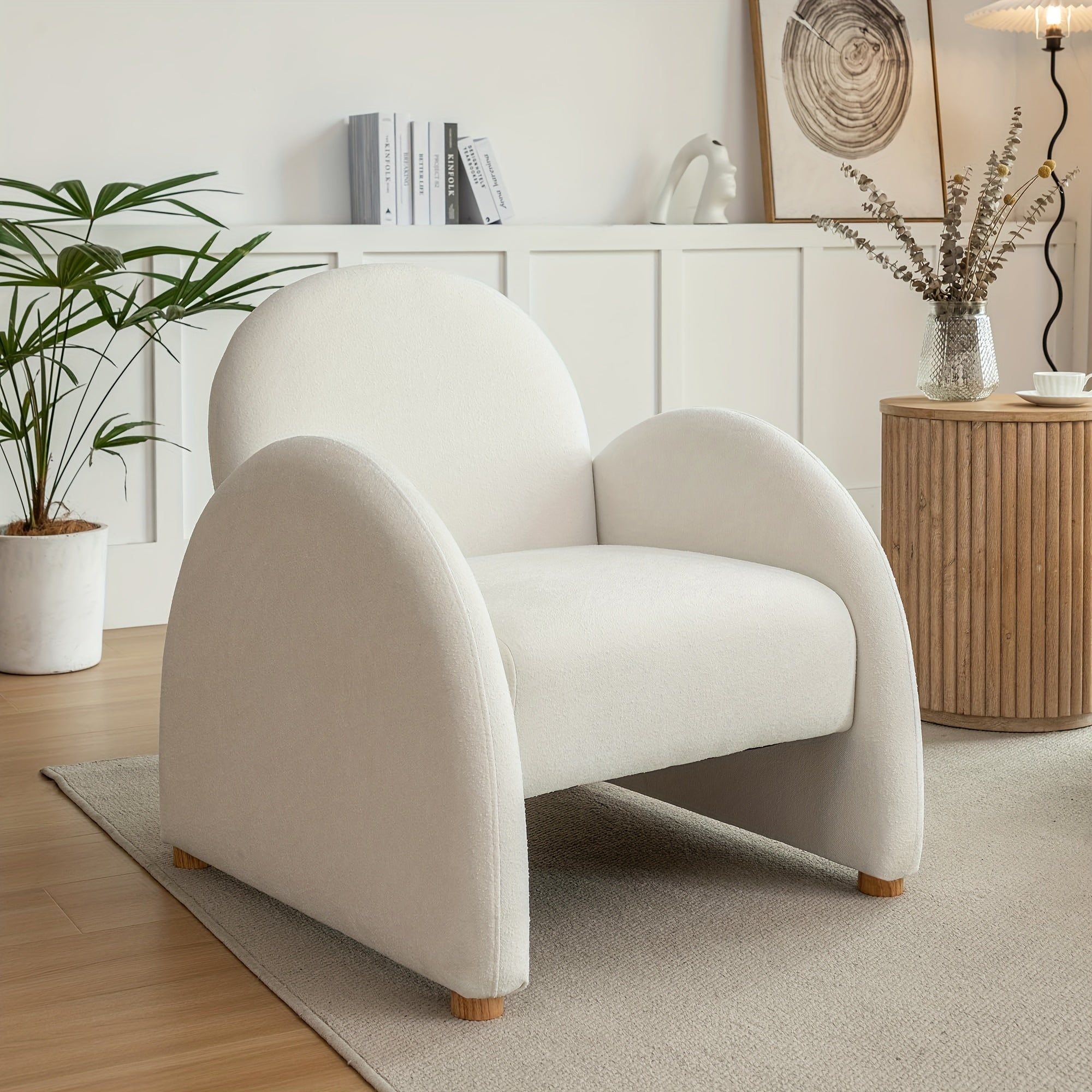 Modern Accent Chair, Upholstered Boucle Arm Single Sofa, Comfy Armchair, Fluffy Reading Chair For Living Room, Bedroom, Home Office