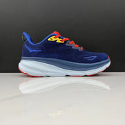 HOKA Clifton 9 Running Shoes in Navy, Red and Yellow