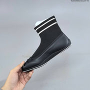 Chanel Sock Ballet Flats with Bow, Black and White