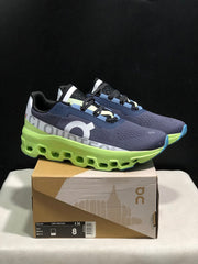 On Cloudmonster Running Shoes in Navy and Lime
