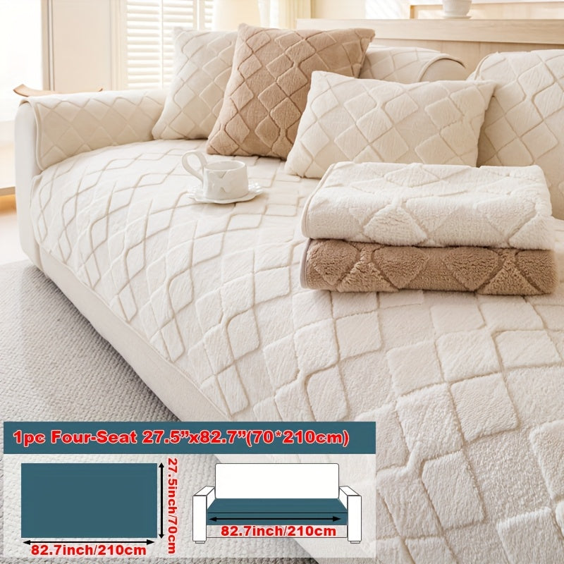 1pc Faux Rabbit Long Plush Sofa Cushion, Winter Warmth, Thickened Plush, Delicate and Soft, Pet Favorite, Non-Slip Sofa Protector - Qiange