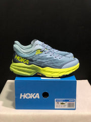 HOKA Speedgoat 5 Trail Running Shoes, Blue and Lime