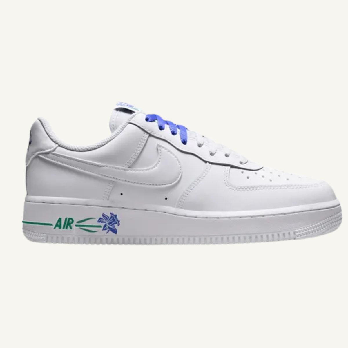 Nike Women's White ir Force 1 Low 'Blue Flower' Sneakers, IF0498 101