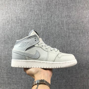 Air Jordan 1 Mid Sneakers in White and Grey