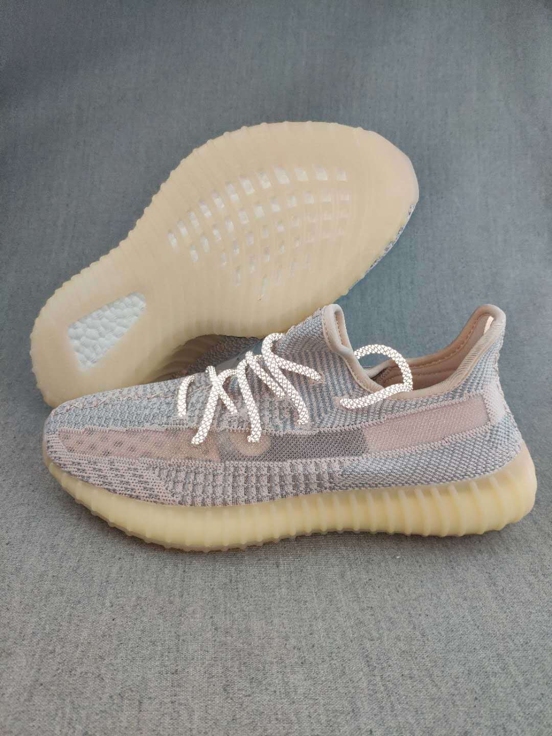 Yeezy 350 V2 Knit Sneakers in Gray and Cream