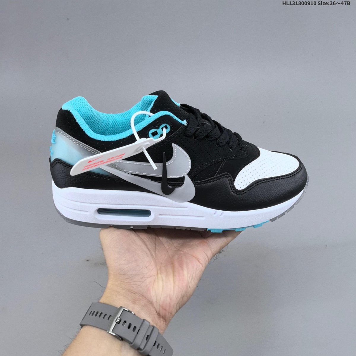 Nike Air Max 1 Black White and Turquoise Sneakers