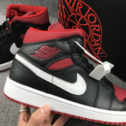 Jordan 1 Mid Black Red Canvas-Style Sneakers 554724-020
