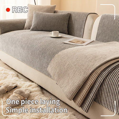 1pc Modern Striped Sofa Cushion, Non-Slip and Pet-Friendly Sofa Cushion, Suitable for 1-4 Seats, Soft and Comfortable Living Room Decor, Machine Washable Polyester, Gray, Beige, and Coffee Brown Stylish Abstract Design, Pet-Friendly Non-Slip Cover
