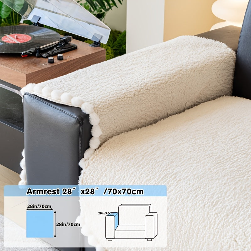 1pc of Solid Color Cushion with Ball Edge Decoration, Perfect for Adding Warmth to Your Home During Winter. This Anti-Slip, Pet-Friendly Cushion Is Suitable for All Seasons And Ideal for Use in Bedrooms, Living Rooms, And Offices