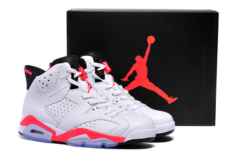 Air Jordan 6 High White and Infrared Basketball Sneakers
