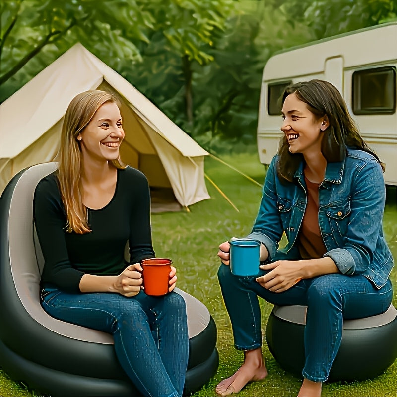 Foldable Large Inflatable Sofa with Ottoman, Indoor\u002FOutdoor Use - Easy Storage, Multi-functional, Flocked Footrest Home Lounge Chair - Portable Inflatable Sofa for Camping and Picnics, Compact and Space-Saving, Great Holiday Gift