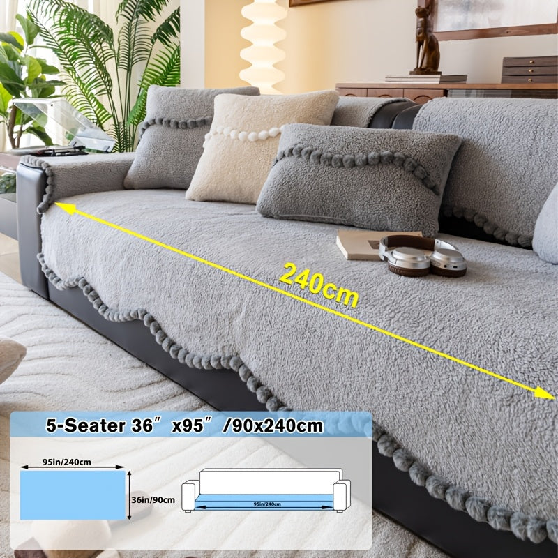 1pc of Solid Color Cushion with Ball Edge Decoration, Perfect for Adding Warmth to Your Home During Winter. This Anti-Slip, Pet-Friendly Cushion Is Suitable for All Seasons And Ideal for Use in Bedrooms, Living Rooms, And Offices