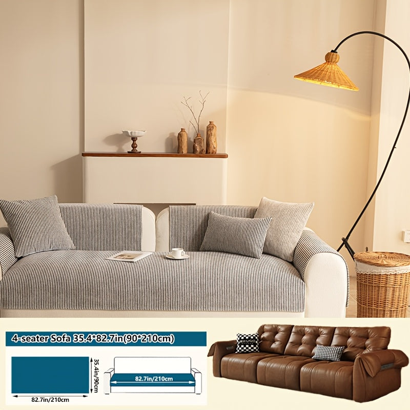 1pc Modern Striped Sofa Cushion, Non-Slip and Pet-Friendly Sofa Cushion, Suitable for 1-4 Seats, Soft and Comfortable Living Room Decor, Machine Washable Polyester, Gray, Beige, and Coffee Brown Stylish Abstract Design, Pet-Friendly Non-Slip Cover