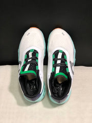 On Cloudmonster Running Shoes in White and Aqua