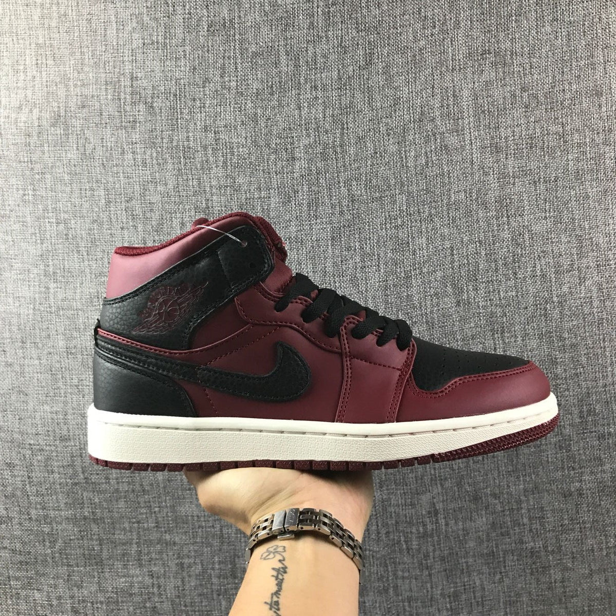 Air Jordan 1 Mid Burgundy and Black High-Top Sneakers