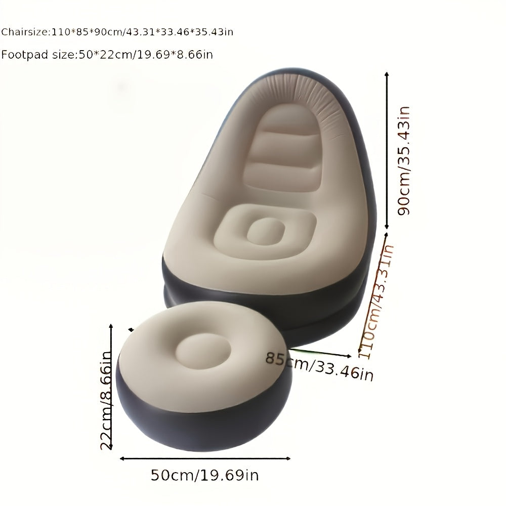 Foldable Large Inflatable Sofa with Ottoman, Indoor\u002FOutdoor Use - Easy Storage, Multi-functional, Flocked Footrest Home Lounge Chair - Portable Inflatable Sofa for Camping and Picnics, Compact and Space-Saving, Great Holiday Gift