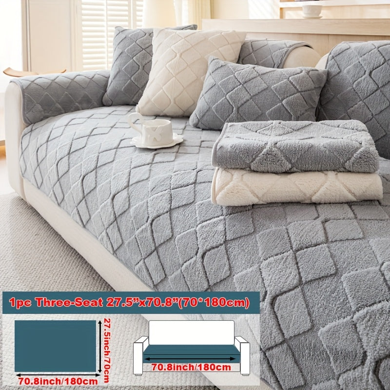 1pc Faux Rabbit Long Plush Sofa Cushion, Winter Warmth, Thickened Plush, Delicate and Soft, Pet Favorite, Non-Slip Sofa Protector - Qiange