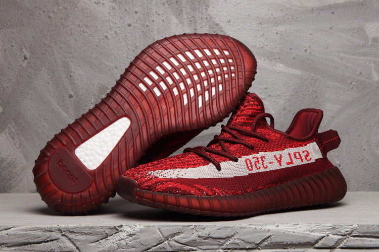 Yeezy 350 V2 Burgundy Zebra Knit Sneakers