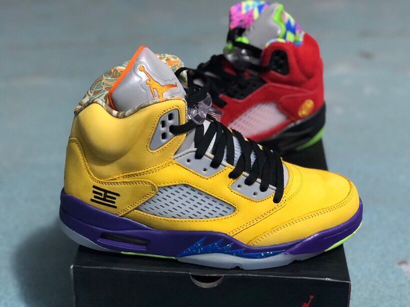Jordan 5 30th Anniversary Sneakers, Yellow/Purple & Red