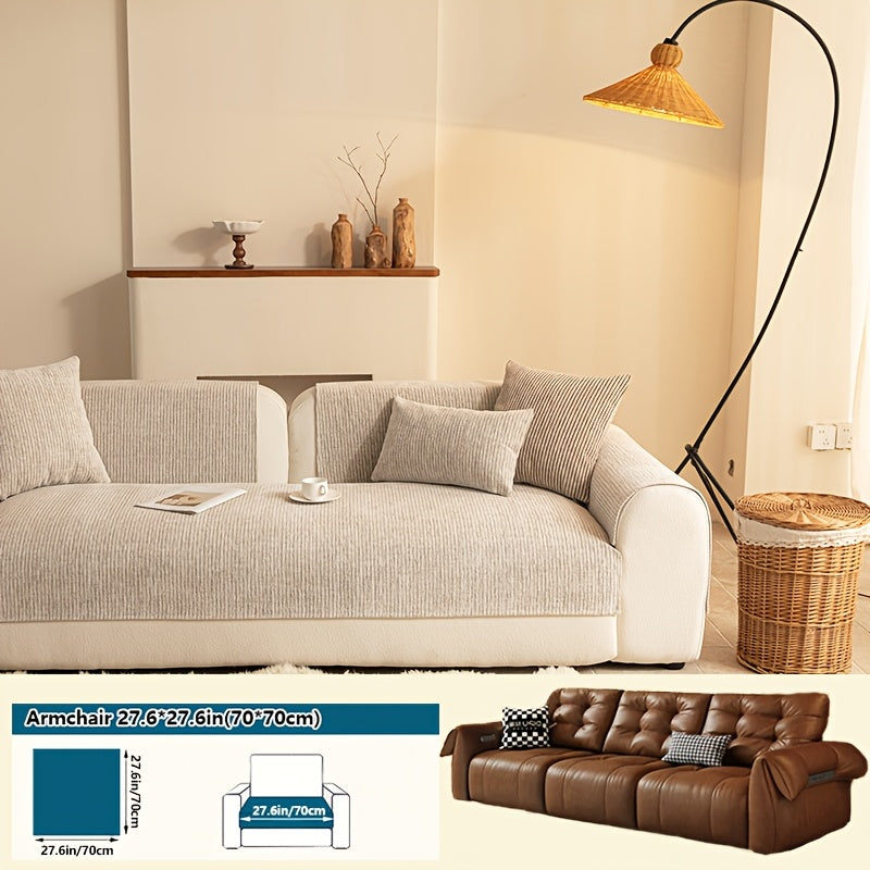 1pc Modern Striped Sofa Cushion, Non-Slip and Pet-Friendly Sofa Cushion, Suitable for 1-4 Seats, Soft and Comfortable Living Room Decor, Machine Washable Polyester, Gray, Beige, and Coffee Brown Stylish Abstract Design, Pet-Friendly Non-Slip Cover