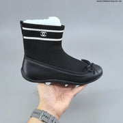 Chanel Sock Ballet Flats with Bow, Black and White