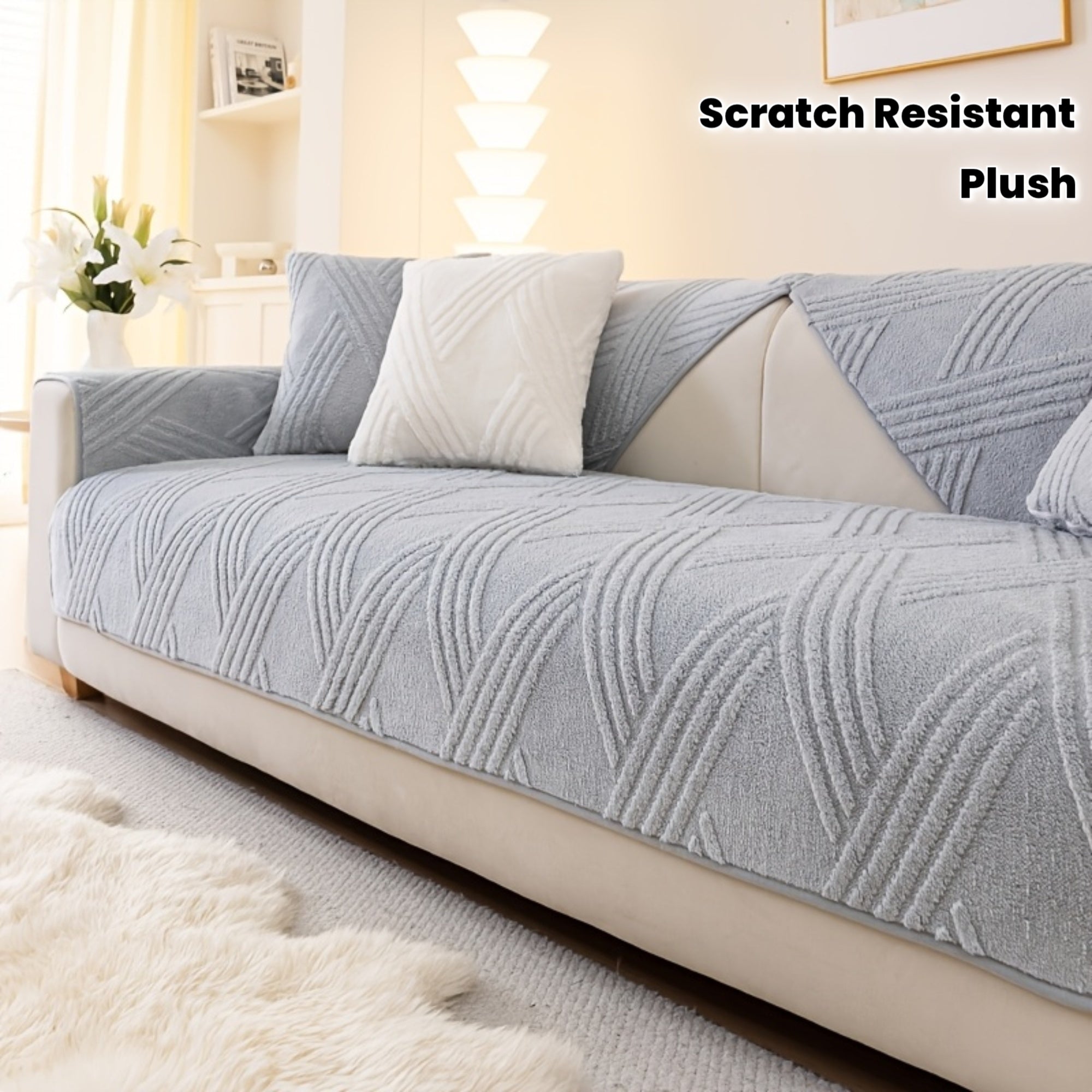 1pc Thick Plush Sofa Cushion Compatible for Sofa Types (1\u002F2\u002F3\u002F4-Seater, Loveseat, Sectional) - Modern Diagonal, Pet-Friendly, Scratch-Resistant Anti-Slip Cushion, Machine Washable Soft Cushion for Sofa Upgrade