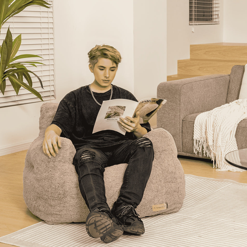 Cozy Bean Bag Sofa Fluffy & Comfy Bean Bag Chair With Filler | Tufted Soft Stuffed Filling, Handrail - For Bedroom, Apartment, Living Room