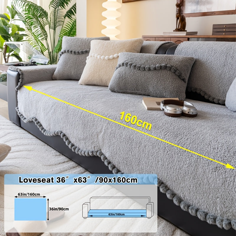 1pc of Solid Color Cushion with Ball Edge Decoration, Perfect for Adding Warmth to Your Home During Winter. This Anti-Slip, Pet-Friendly Cushion Is Suitable for All Seasons And Ideal for Use in Bedrooms, Living Rooms, And Offices