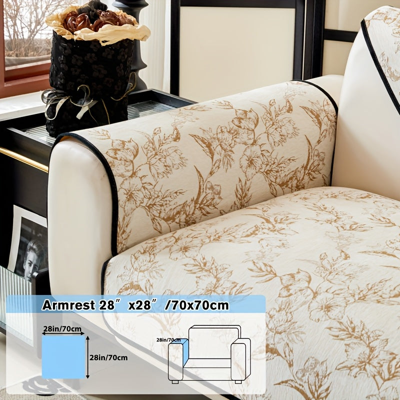 1pc of Chenille Sofa Cushion, a New High-Quality, Dust-Resistant Seat Cushion with Backrest Towel, Suitable for All Seasons, Universally Anti-Slip And Resistant to Cat Scratches, Machine Washable And Can Also Be Hand Washed