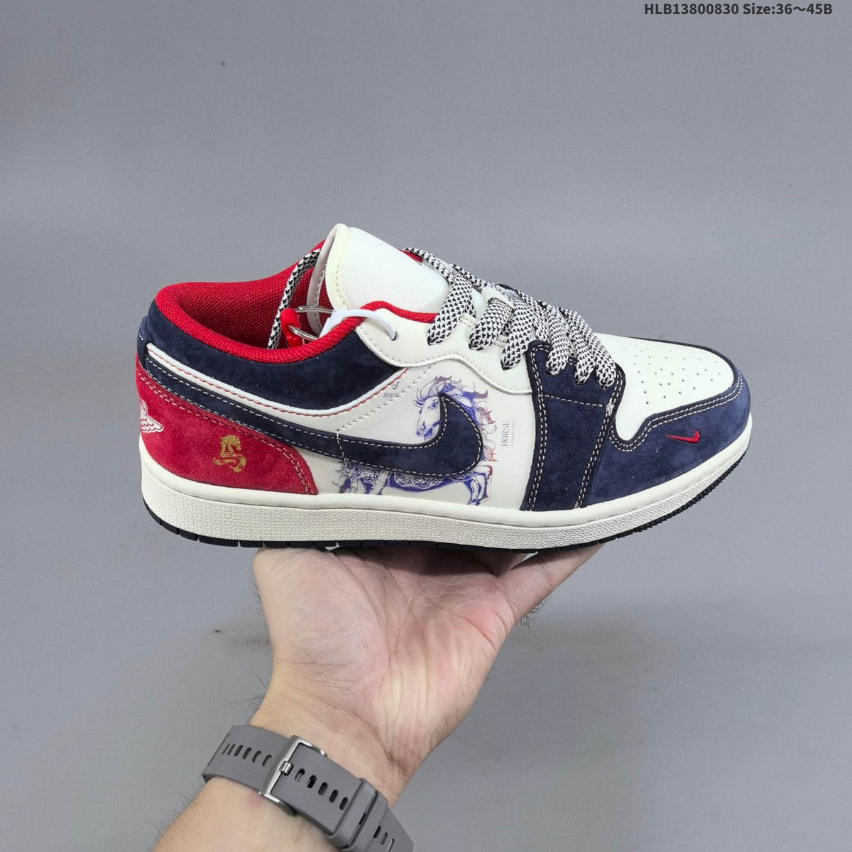 Nike Air Jordan 1 Low Sneakers in White, Navy and Red