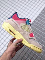 Union x Air Jordan 4 Sneakers Pink Beige Navy Yellow