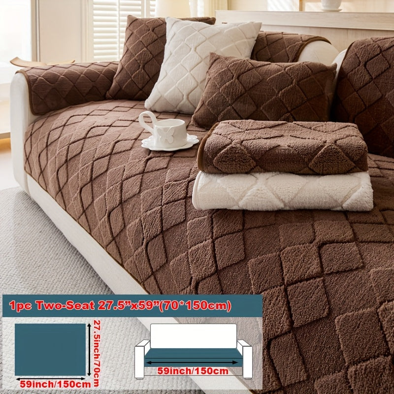 1pc Faux Rabbit Long Plush Sofa Cushion, Winter Warmth, Thickened Plush, Delicate and Soft, Pet Favorite, Non-Slip Sofa Protector - Qiange