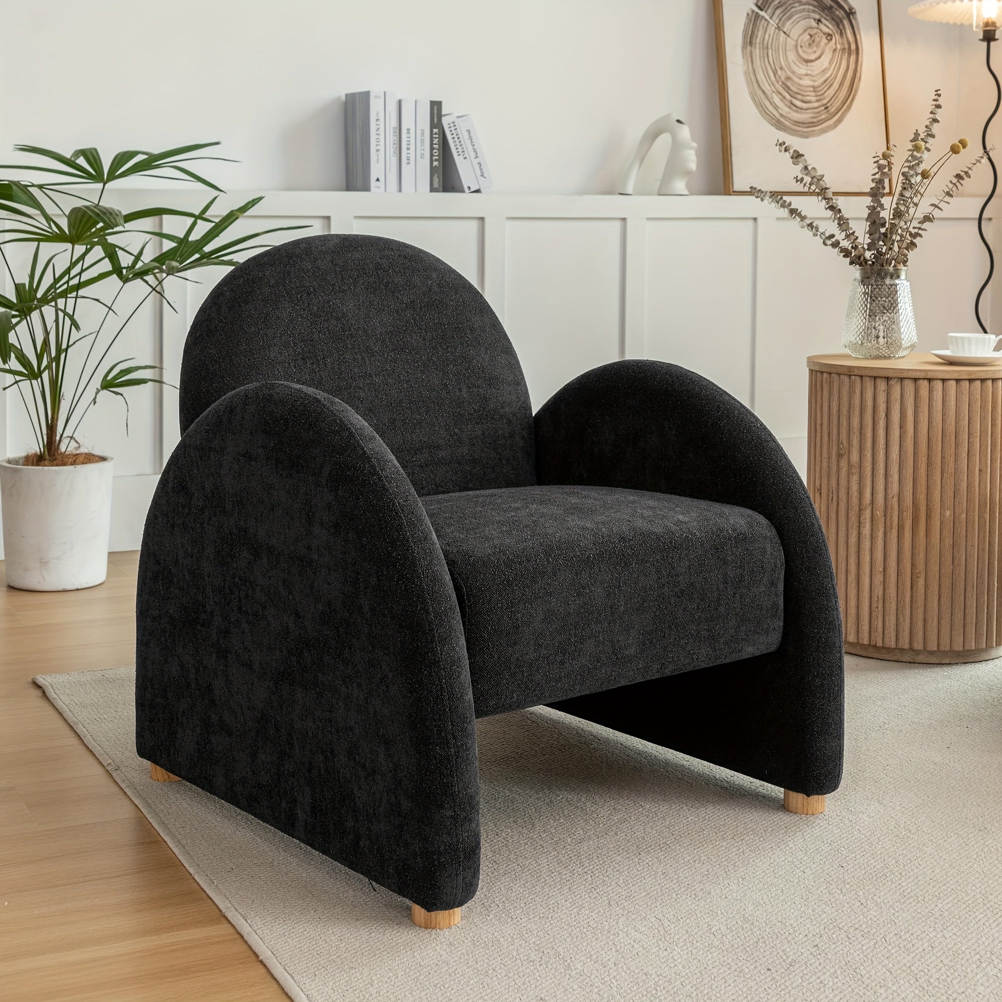 Modern Accent Chair, Upholstered Boucle Arm Single Sofa, Comfy Armchair, Fluffy Reading Chair For Living Room, Bedroom, Home Office